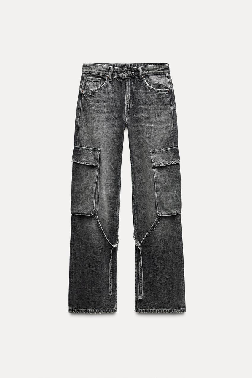 ZARA ミッドライズ TRF カーゴ あー デニムパンツ ダメージ加工 アイス 