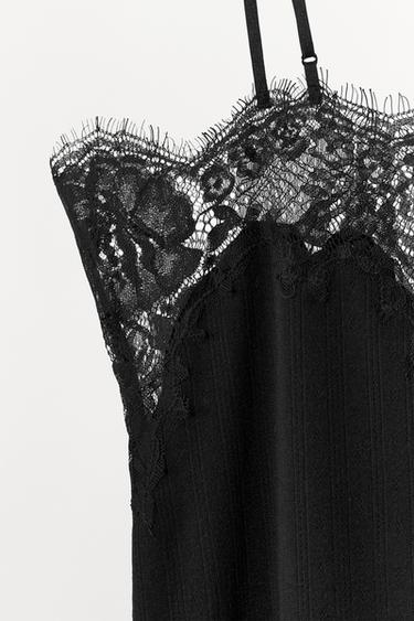 POINTELLE LACE STRAPPY TOP - Black by Zara - Image 3