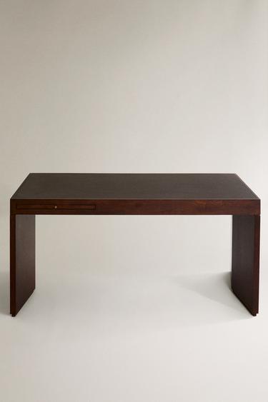 WOOD AND LEATHER DESK - Dark brown by Zara