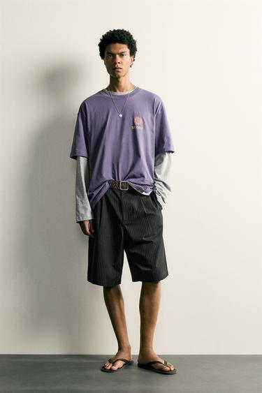 RELAXED FIT T-SHIRT MET CONTRASTPRINT - Paars van Zara - Afbeelding 0