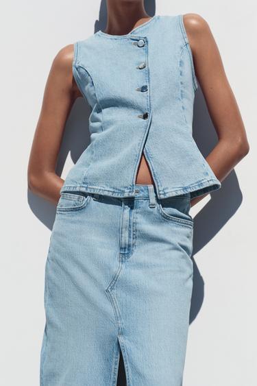 Zara Z1975 DENIM VEST - Light blue