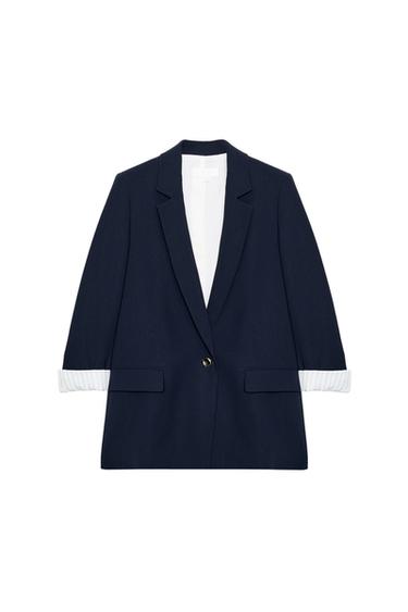 BLAZER WITH ROLLED-UP SLEEVES AND PRINTED CUFFS - Navy blue by Zara