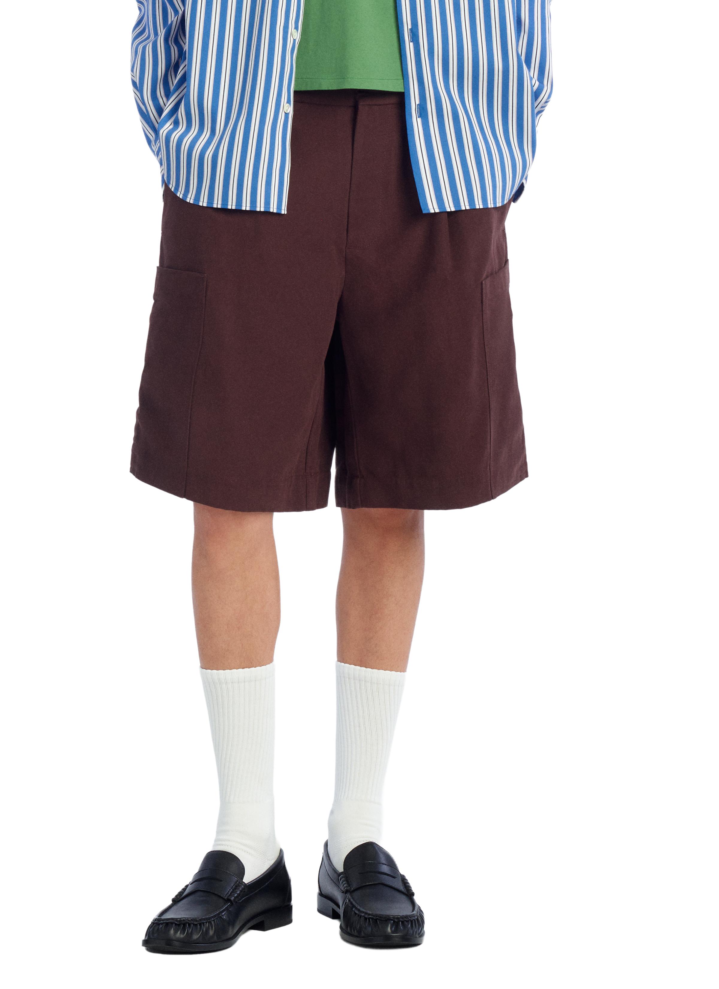 RELAXED FIT CARGO SHORTS WITH PLEATS — Brown