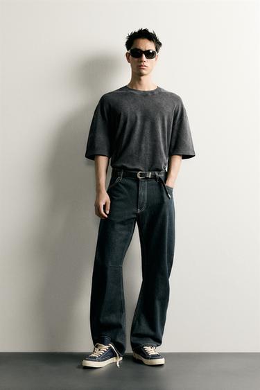 BASIC WASHED RELAXED FIT T-SHIRT - Dark grey by Zara