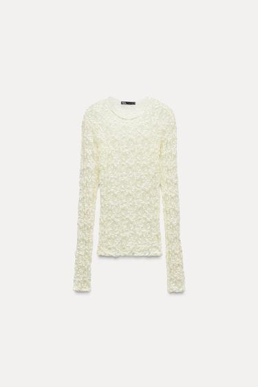 Zara LACE TOP - Ecru
