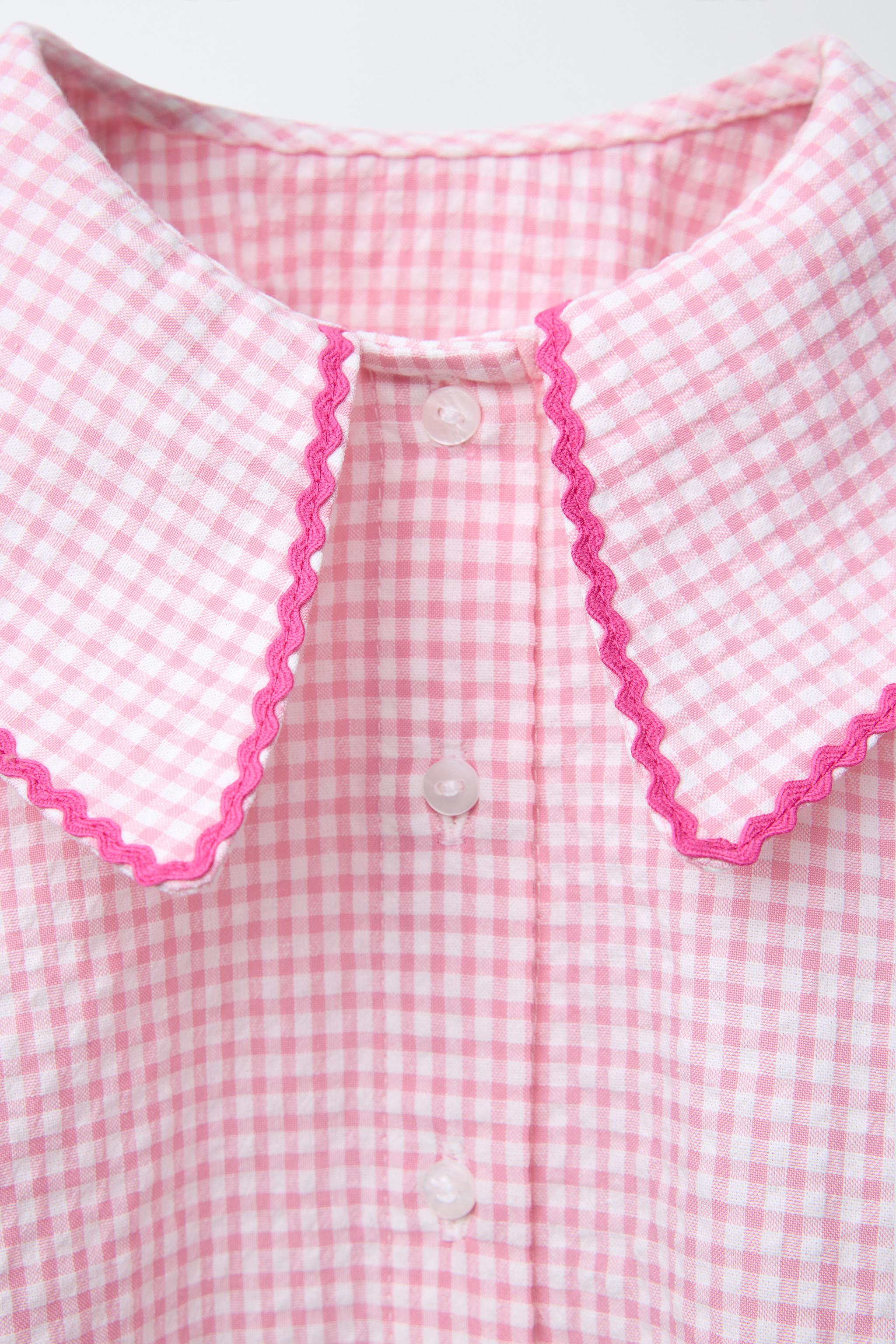 PETER PAN COLLAR GINGHAM SHIRT - Pink | ZARA Canada