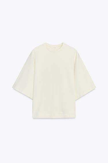 RUSTIC SHORT SLEEVE SWEATSHIRT - Ecru by Zara - Image 4