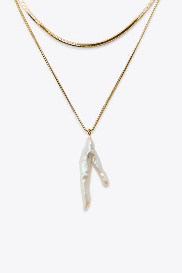 PACK OF 2 WATERPROOF CHAIN AND PEARL NECKLACES - Golden by Zara - Image 2
