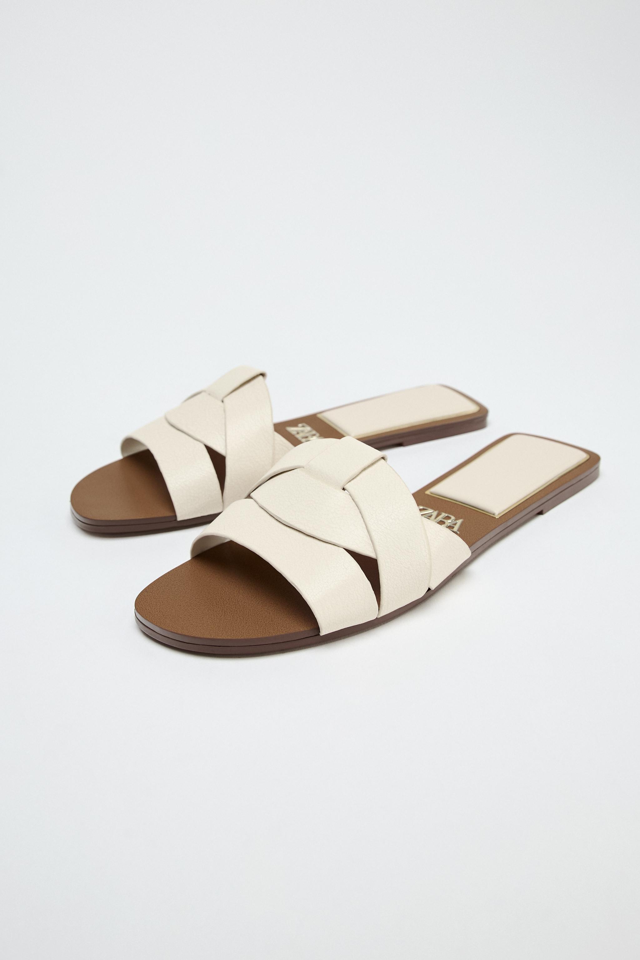 クロスオーバーフラットレザーサンダル - ゴールド | ZARA Japan