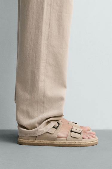 SANDÀLIES DE PELL AMB DOBLE TIRA - Gris Talp de Zara - Imatge 0
