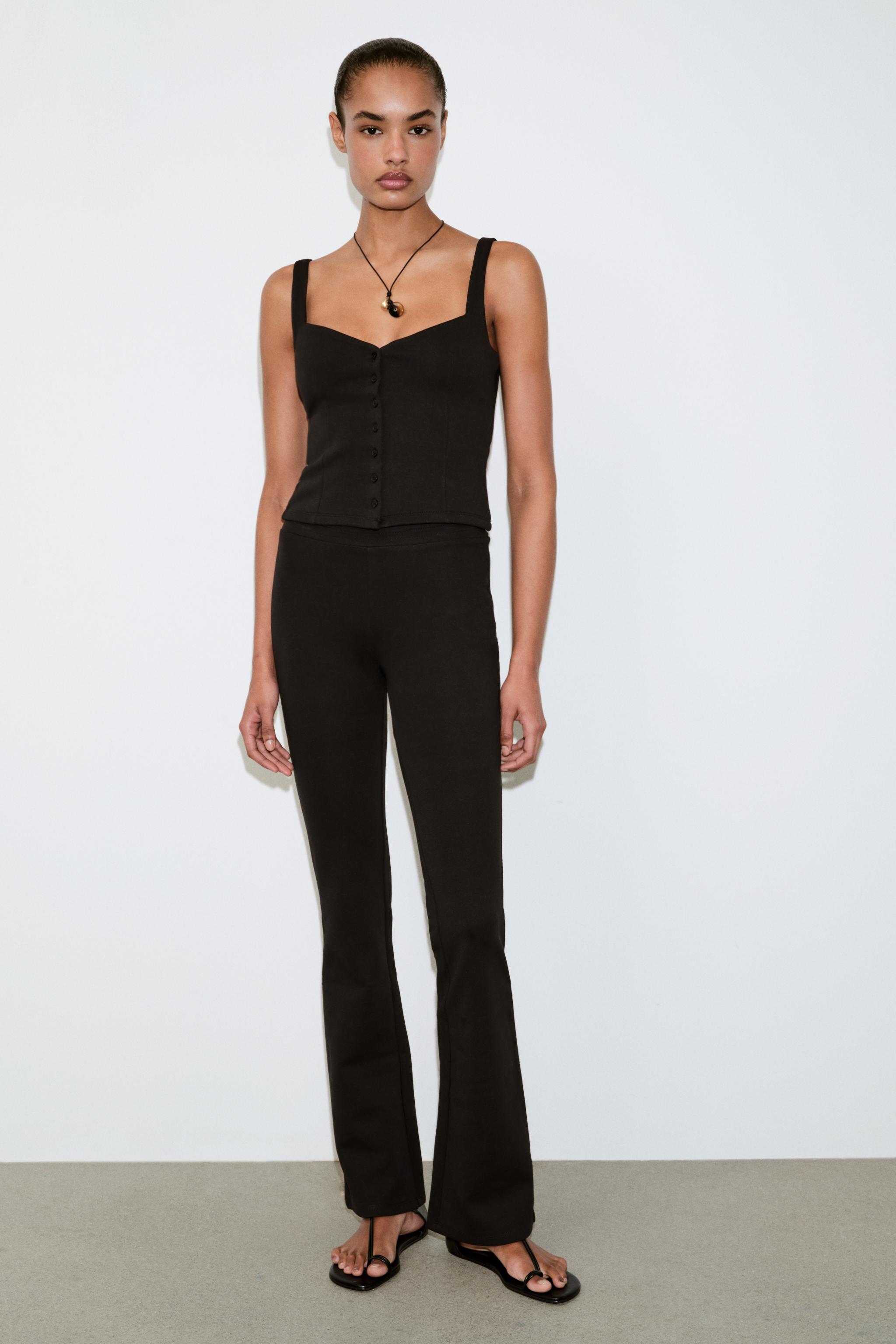 BUTTONED SWEETHEART NECKLINE TOP — Black