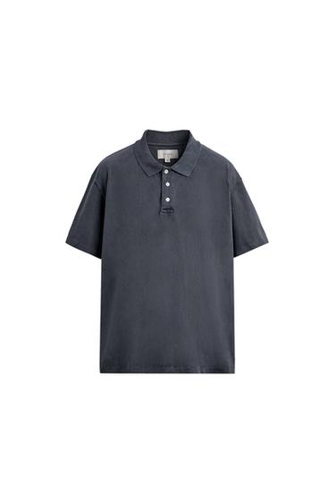 POLOHEMD IN VERWASCHENER RELAXED-FIT-OPTIK - Blau verwaschen von Zara