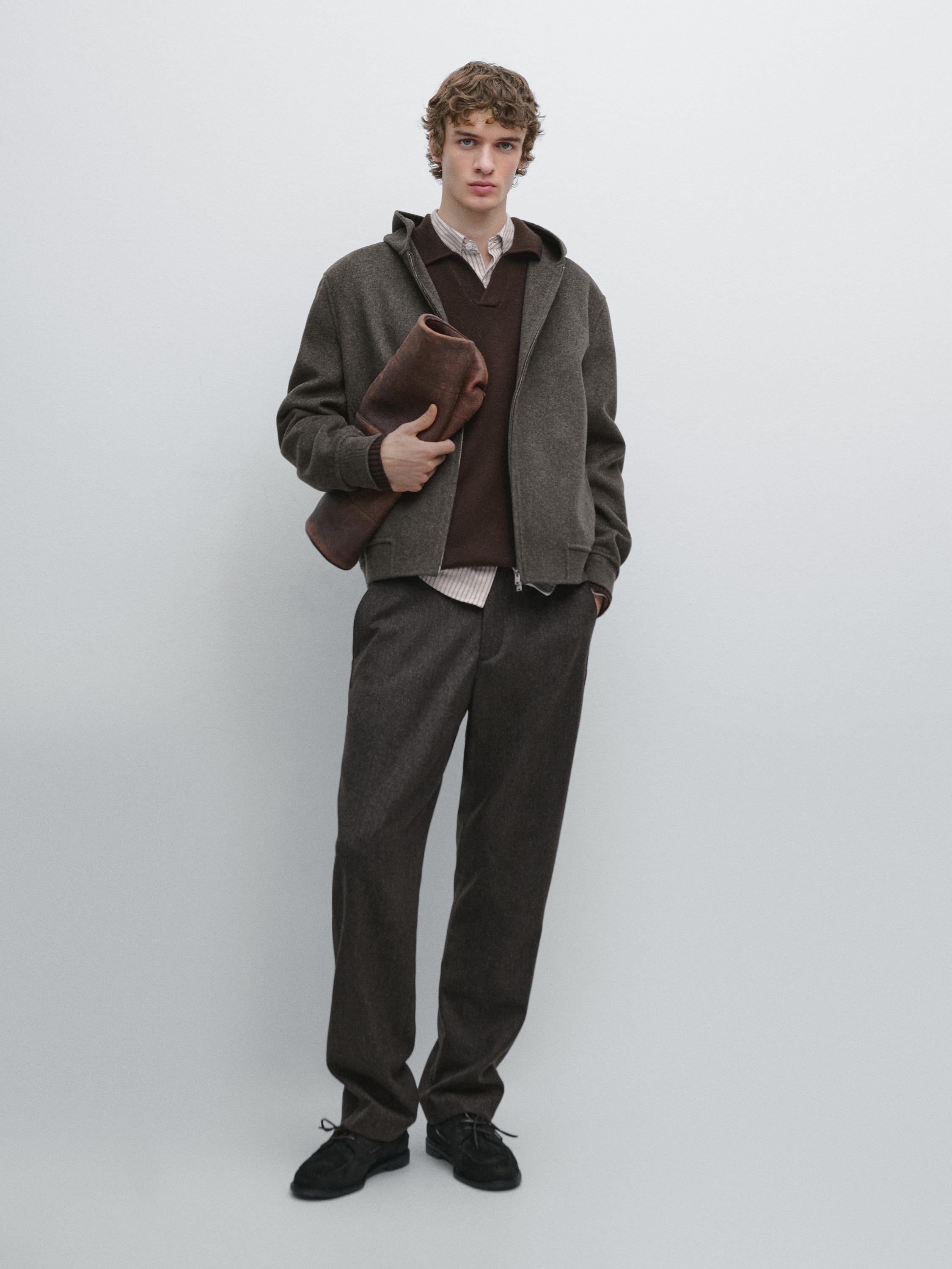Wool blend double fabric hooded jacket