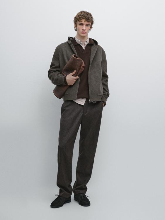 Wool blend double fabric hooded jacket