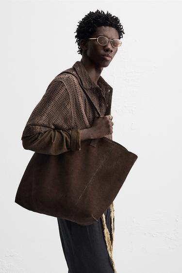 LEATHER TOTE BAG - Brown by Zara - Image 0