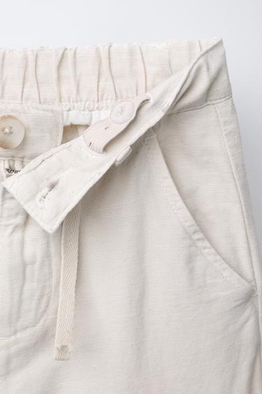 PANTALON DROIT AVEC COTON ET LIN - Écru de Zara - Image 2
