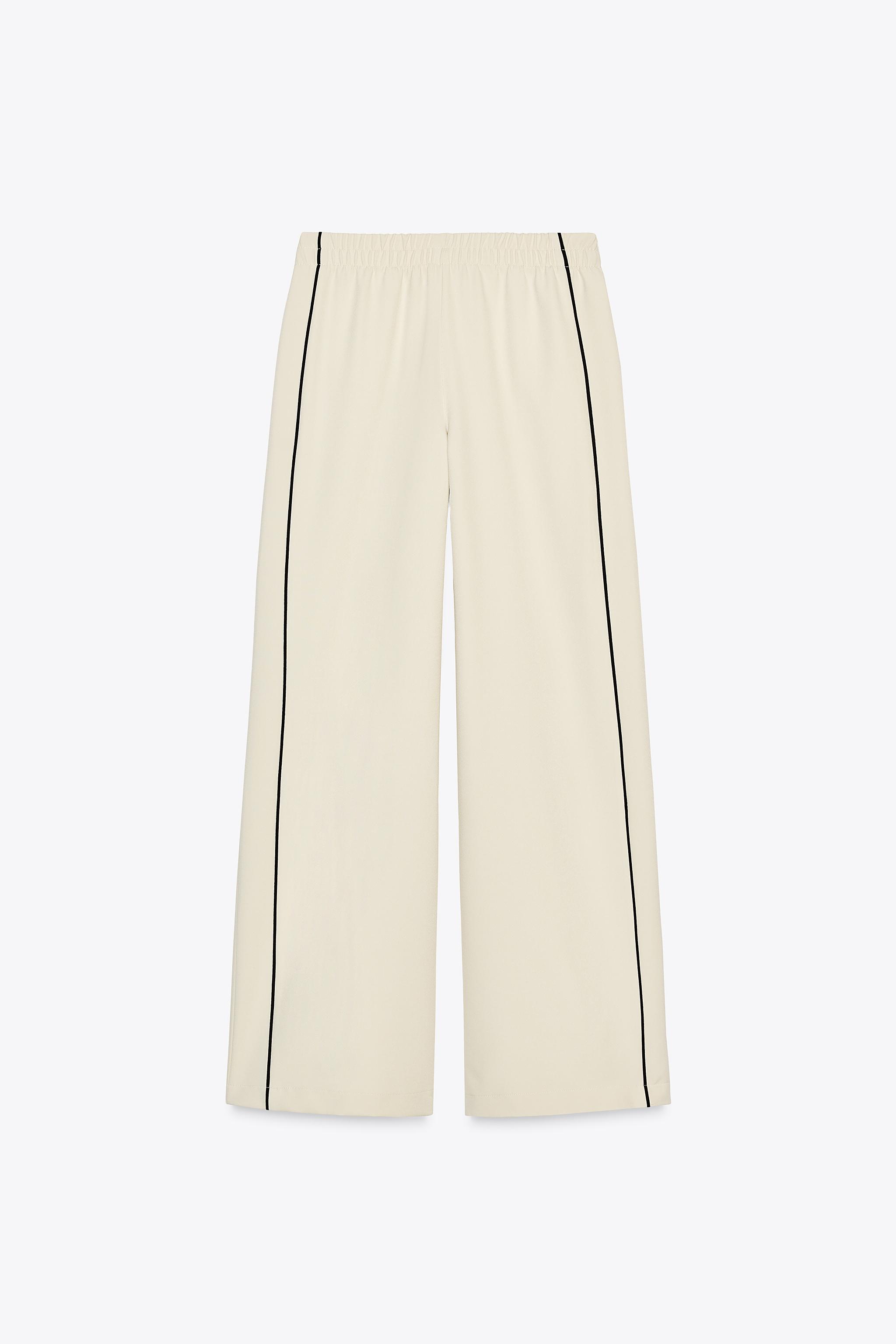 コントラストパイピングワイドレッグパンツ - エクリュ | ZARA
