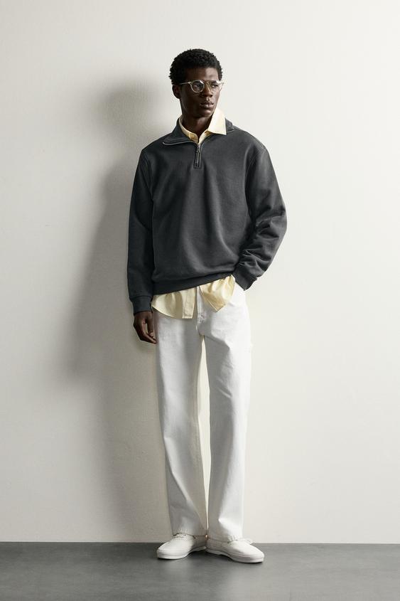Мужская толстовка Zara Basic Quarter-Zip, цвет: Антрацитовый серый
