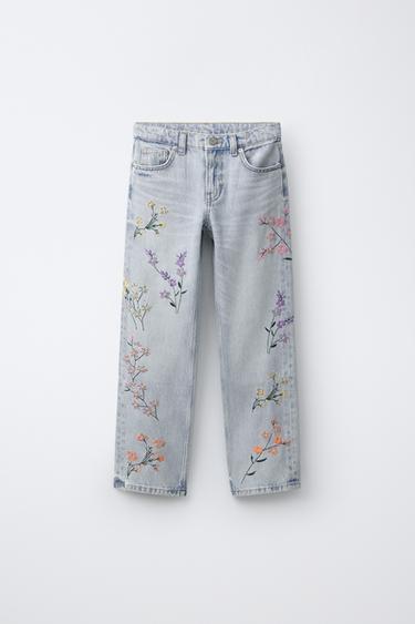 EMBROIDERED FLORAL STRAIGHT JEANS - Blue by Zara