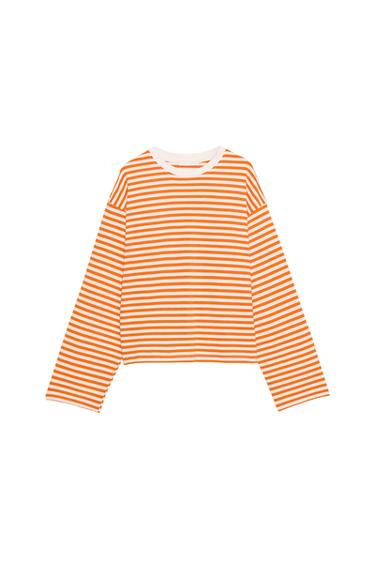 STRIPED LONG SLEEVE T-SHIRT - Orange by Zara