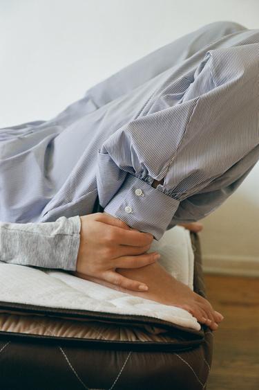 PANTALONI BUFANȚI DIN POPLIN CU DUNGI - Albastru / Alb de la Zara