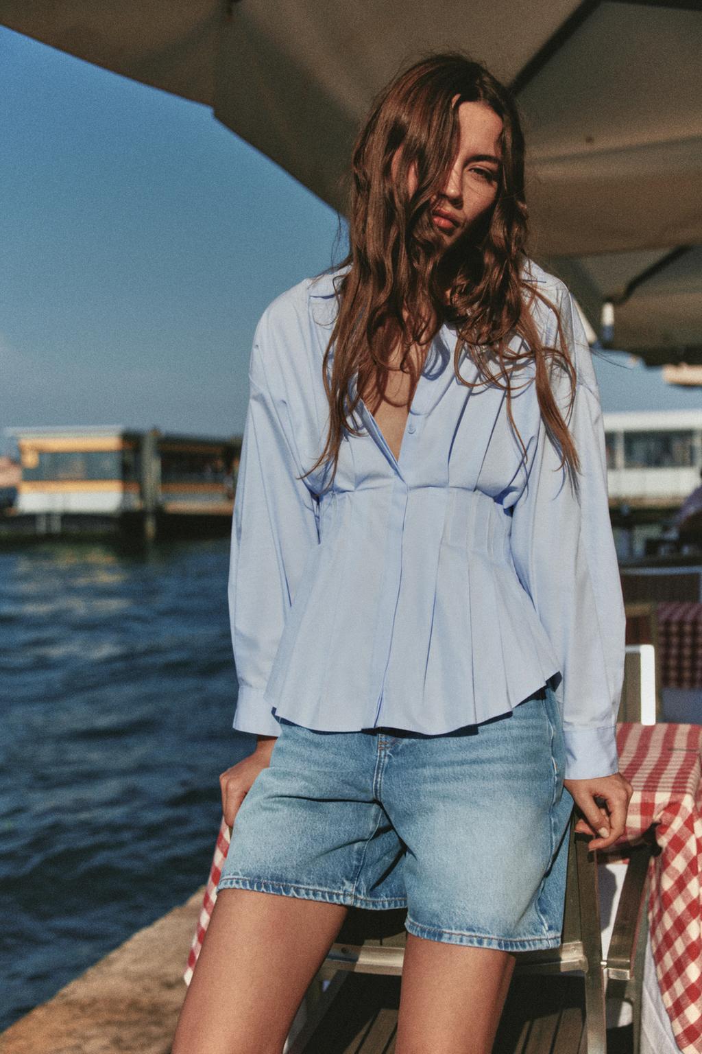 Pleated Poplin Shirt