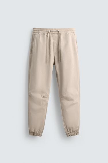 SLIM FIT JOGGER WAIST TROUSERS - Stone by Zara