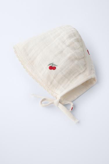 EMBROIDERED CHERRY TEXTURED BONNET - Ecru by Zara - Image 1