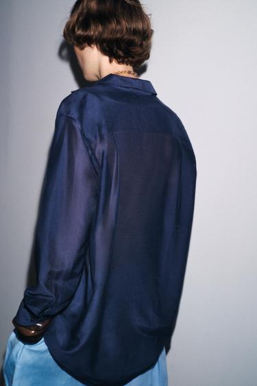 ZW COLLECTION SILK SHIRT - Ink blue by Zara - Image 7