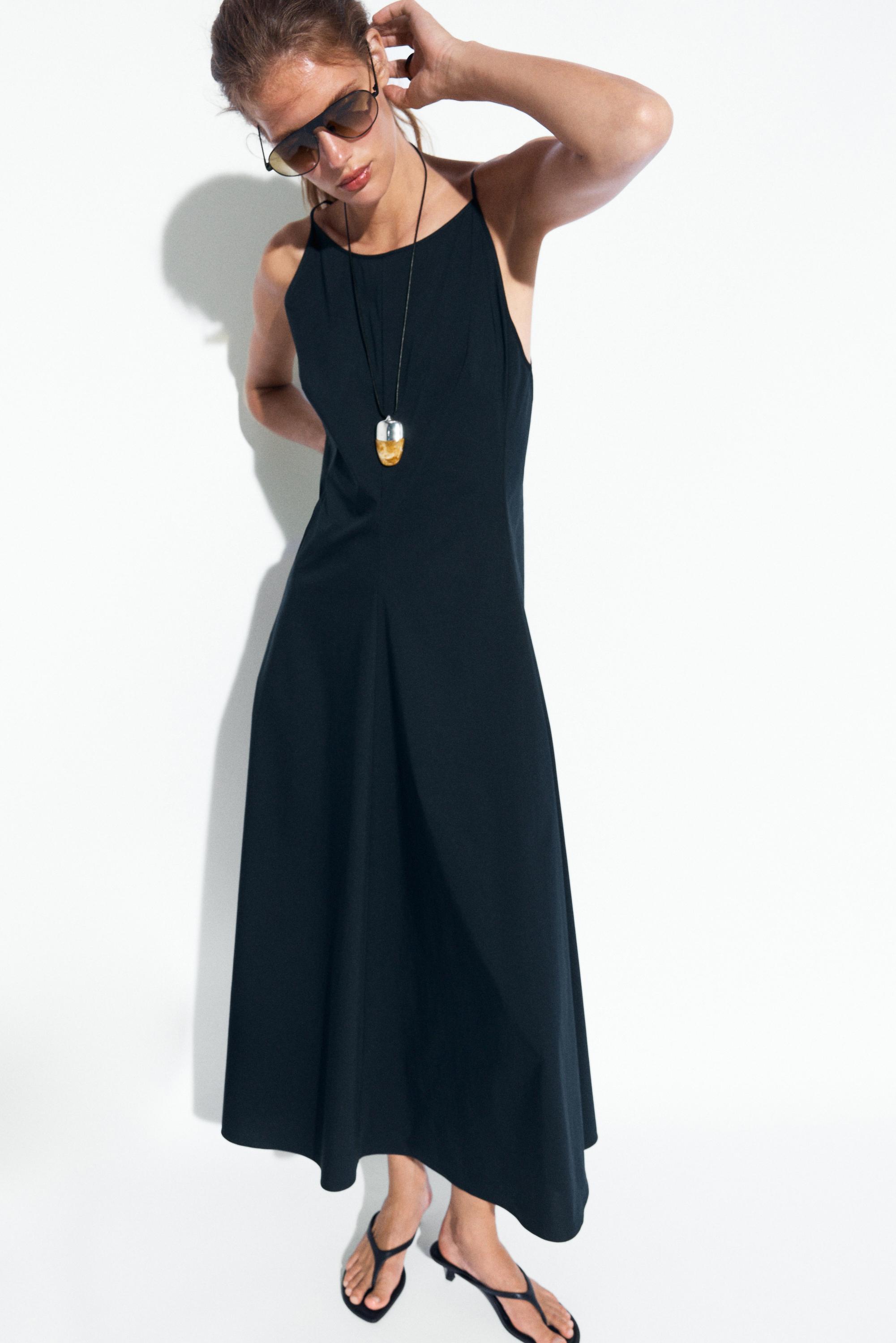 Poplin dress with thin straps — Blue