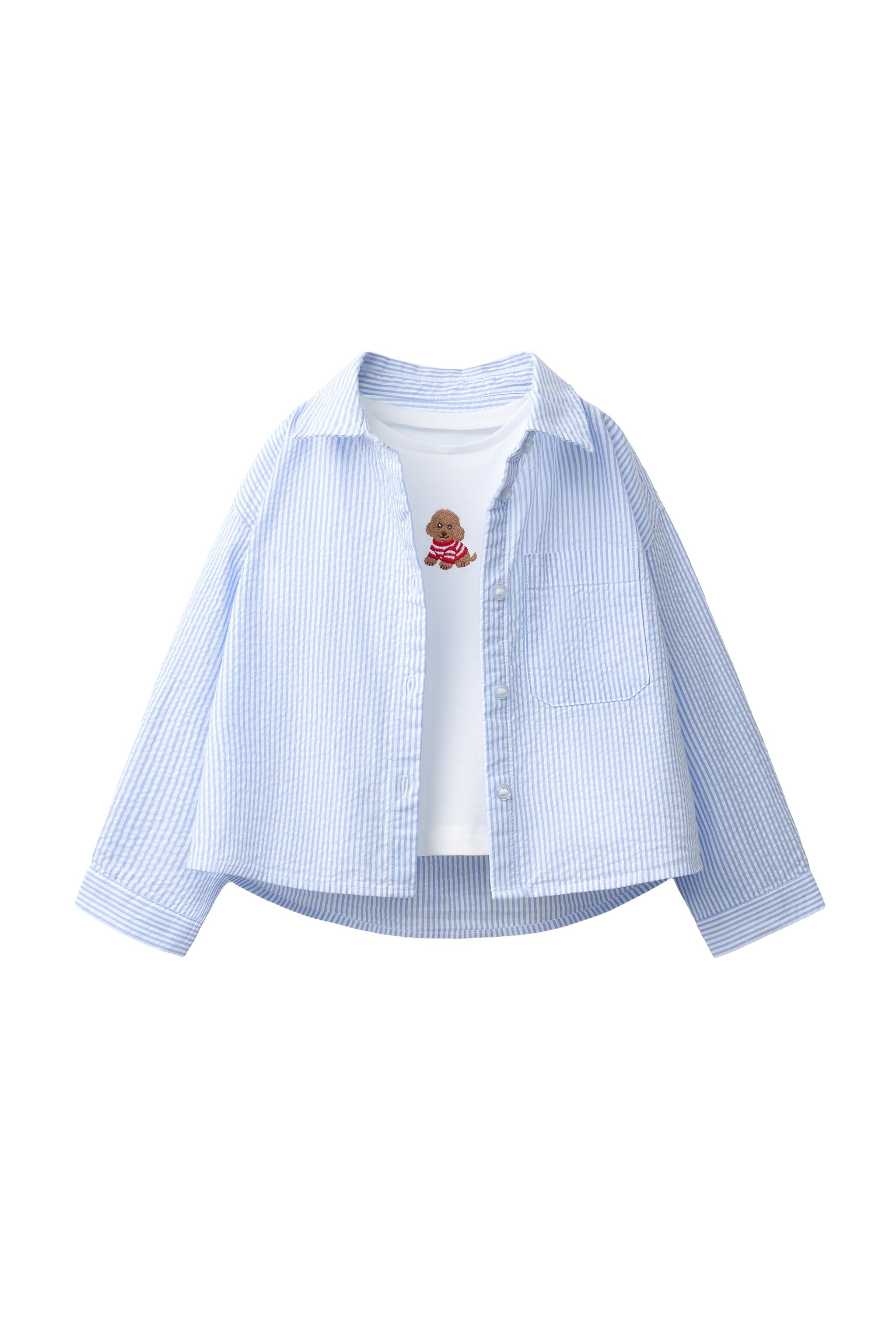 PACK CAMISA RAYAS CON CAMISETA PERRITO BORDADO