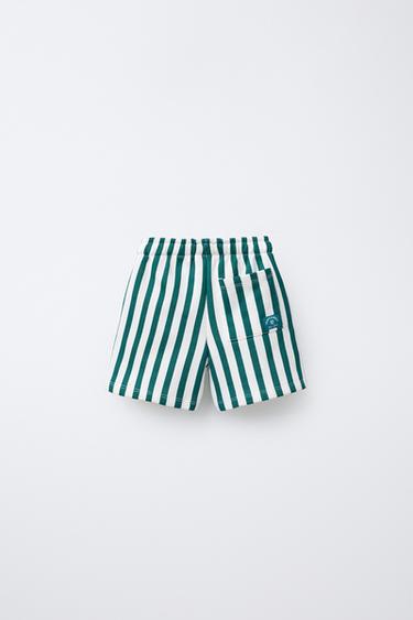 STRIPED PLUSH JERSEY BERMUDA SHORTS - Green by Zara - Image 1