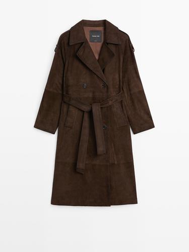 Long suede leather trench coat - Brown de Zara - Imagen 0