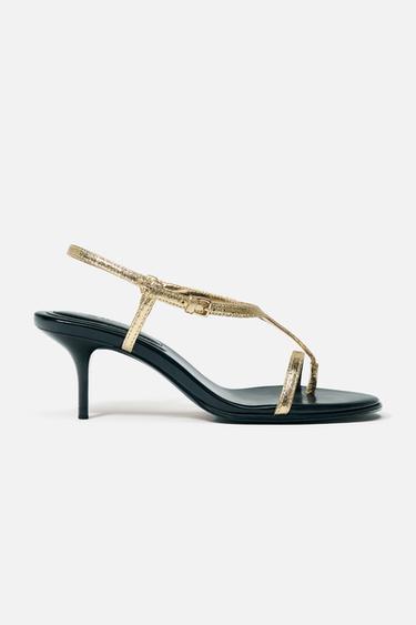 Zara METALLIC STRAPPY SANDALS - Gold