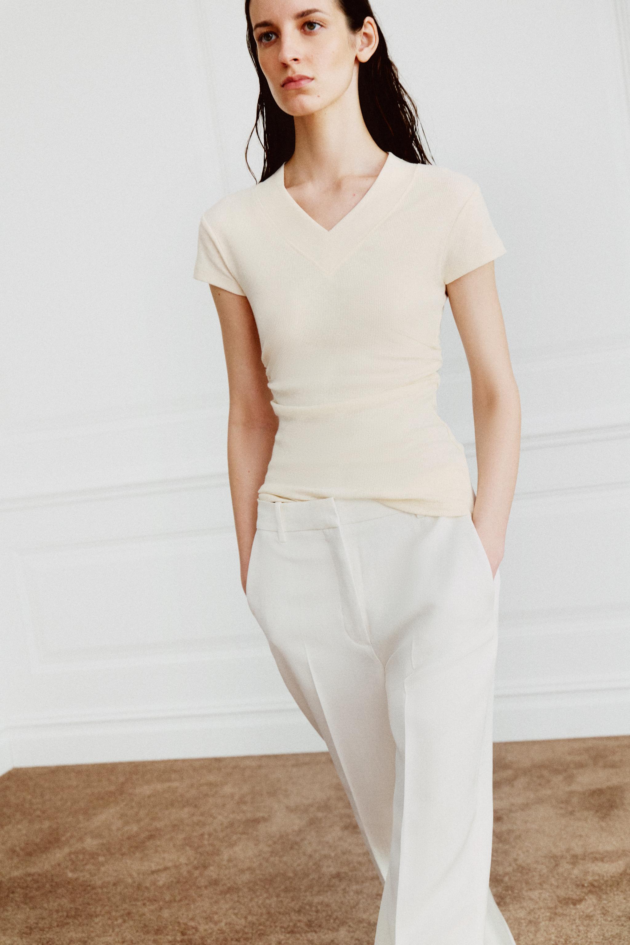 DRAPED LINEN BLEND T-SHIRT