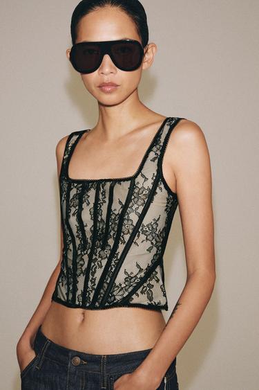 100% POLYAMIDE LACE CORSET — Black / Ecru 2