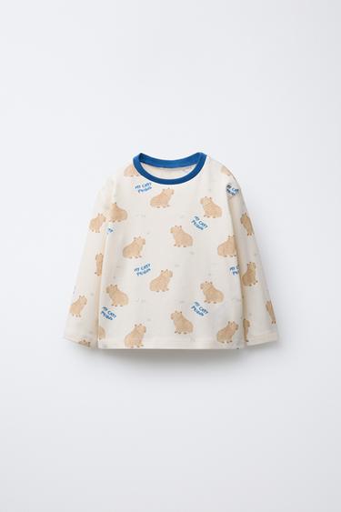 AGES 2-6/ CAPYBARA PRINT T-SHIRT AND TROUSERS PYJAMAS - camel by Zara - Image 1