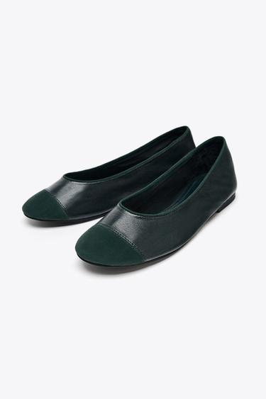 LEATHER BALLET FLATS - Dark Green by Zara - Image 2