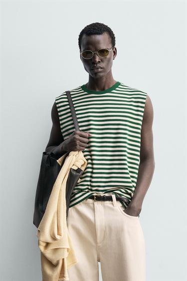 DÉBARDEUR JACQUARD RAYURES - Vert / Écru de Zara