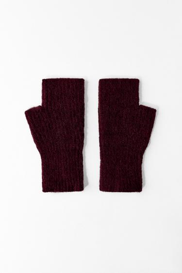 SHORT KNIT MITTENS - Burgundy by Zara