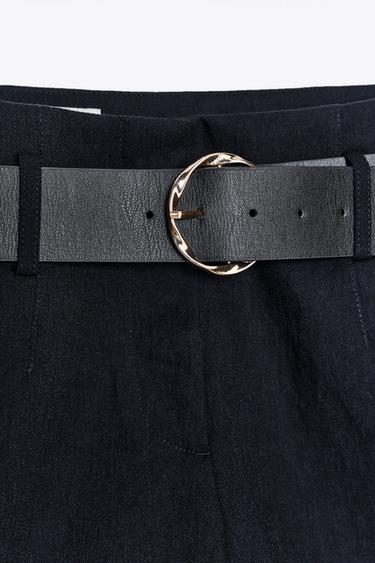 Zara BELTED SHORTS - Navy blue