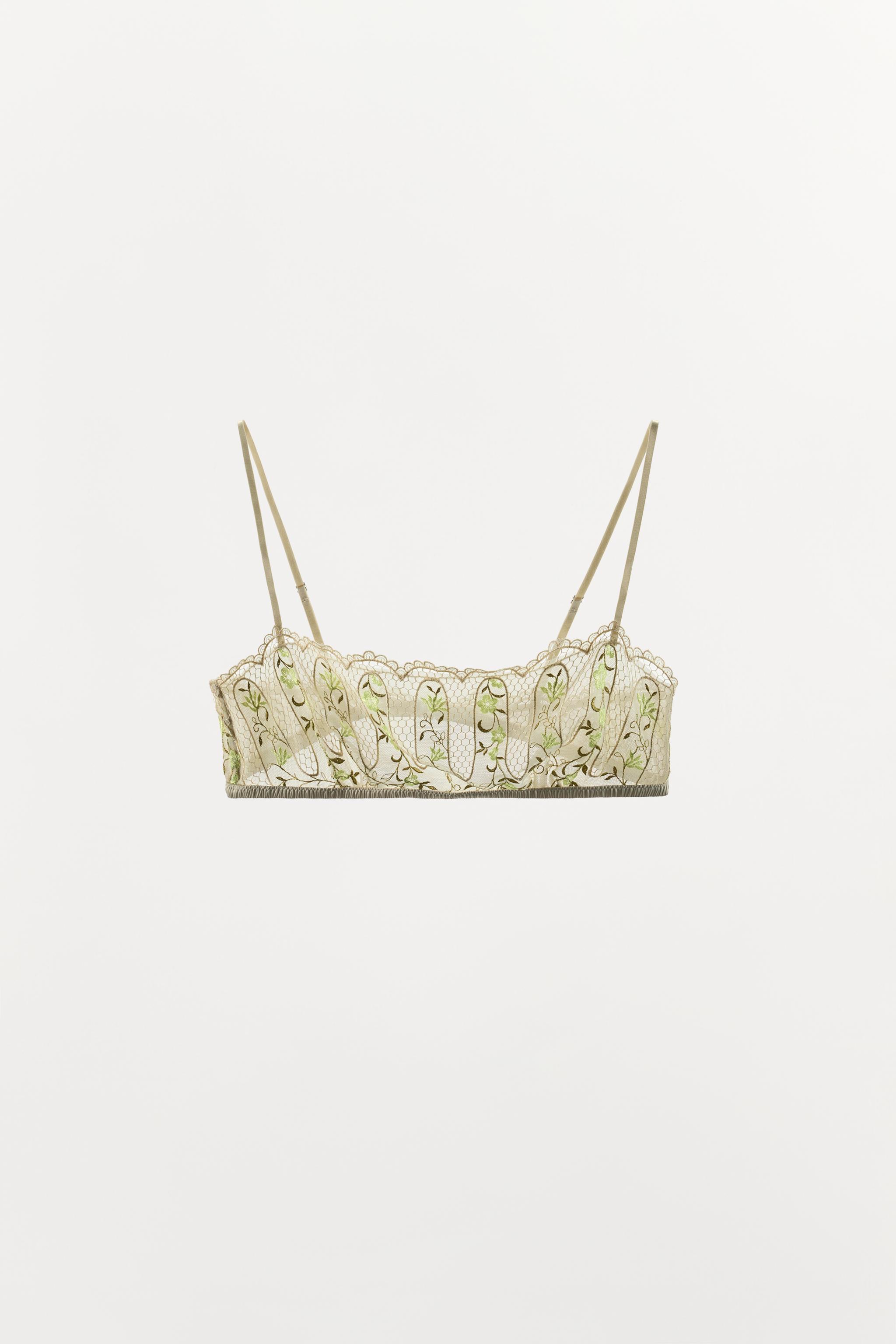 EMBROIDERED FLOWER LACE BANDEAU BRA