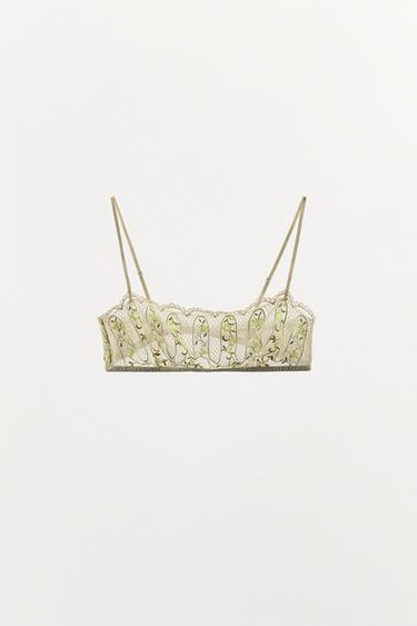 Zaras BANDEAU-BH I SPETS MED BLOMBRODERI - Ljus naturfärg - Bild 0