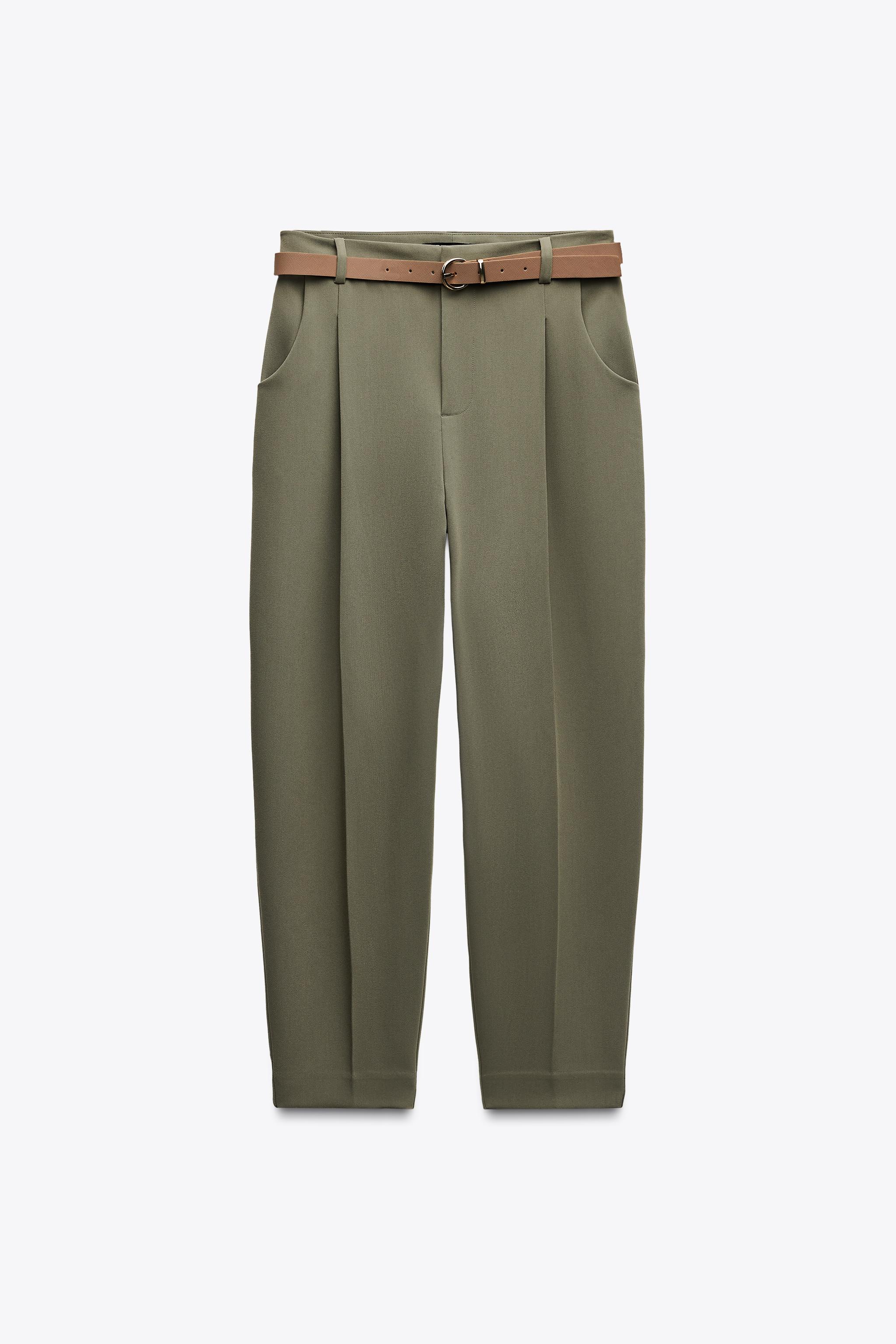 【ZARA】ベルト付きダーツ入りパンツ ライトカーキ 9929/022/506 ZARA】ベルト付きダーツ入りパンツ ライトカーキ 9929/022/506