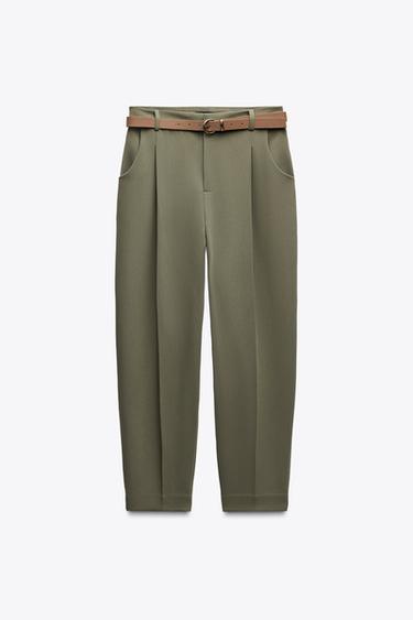 PANTALÓN PINZAS CINTURÓN - Khaki claro de Zara