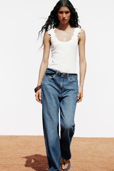 Zara CROCHET STRAP TANK TOP - White