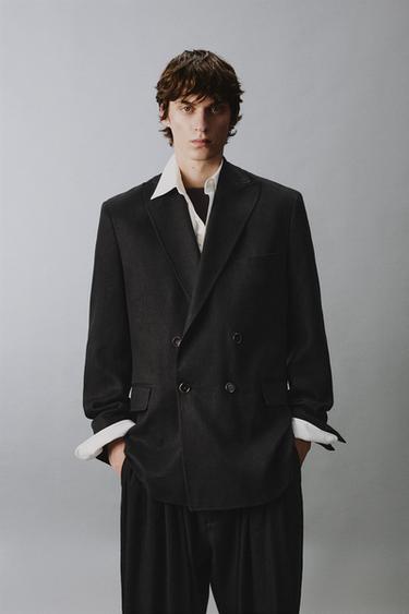 DOUBLE-BREASTED LINEN/LYOCELL SUIT BLAZER - Black by Zara
