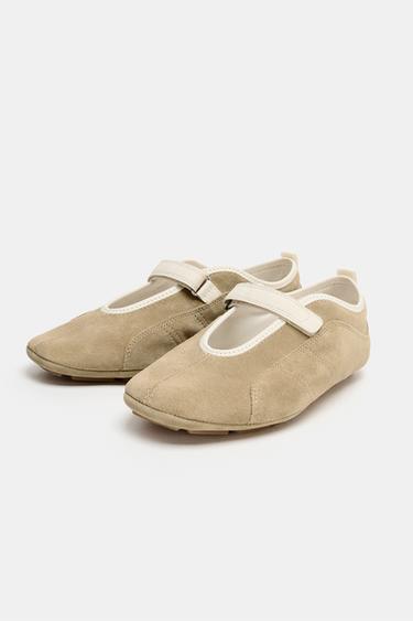 BALLERINES EN CUIR AVEC BRIDE - Marron sable de Zara - Image 3