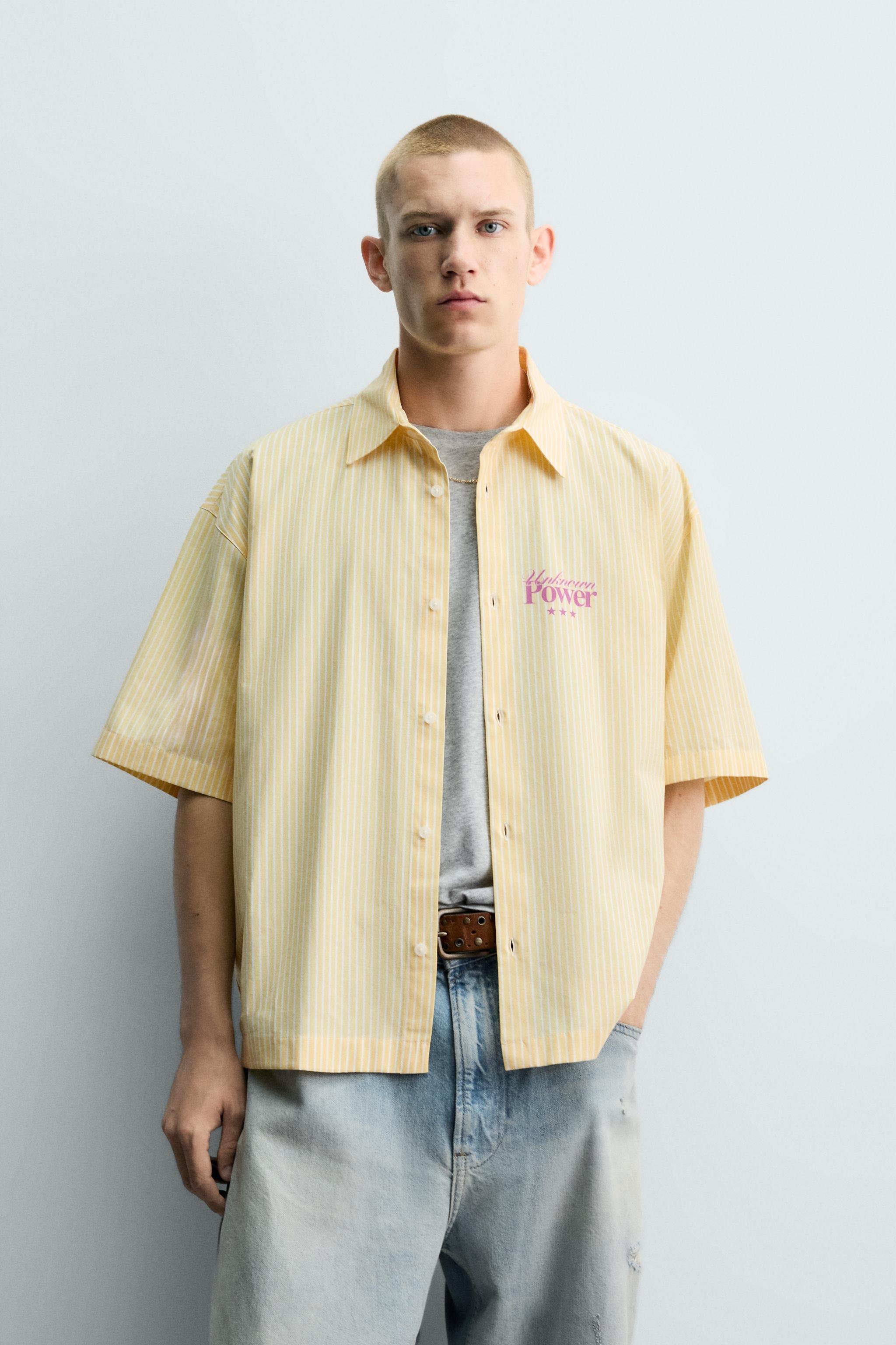 BOXY FIT TEXT PRINT SHIRT — Yellow