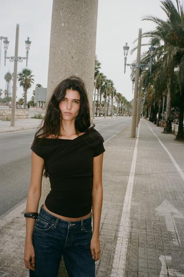 ASYMMETRIC TOP WITH GATHERS - Dark brown by Zara